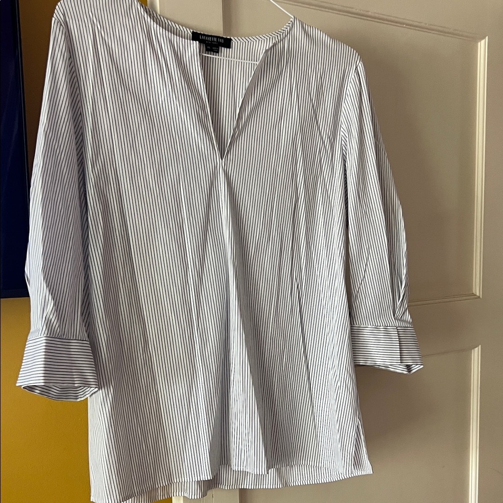 Lafayette 148 V Neck Pinstriped Top